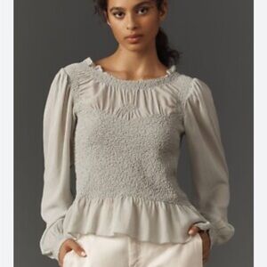 Anthropologie boho cottagecore smocked peplum blouse XS